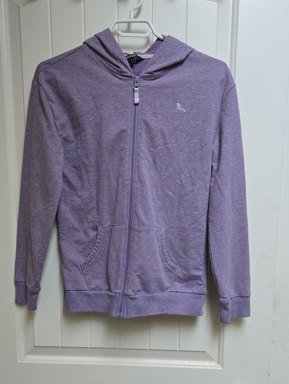 George Girls' Cotton Purple Dark Lavender Zip Hoodie Horse Logo XL 14-26